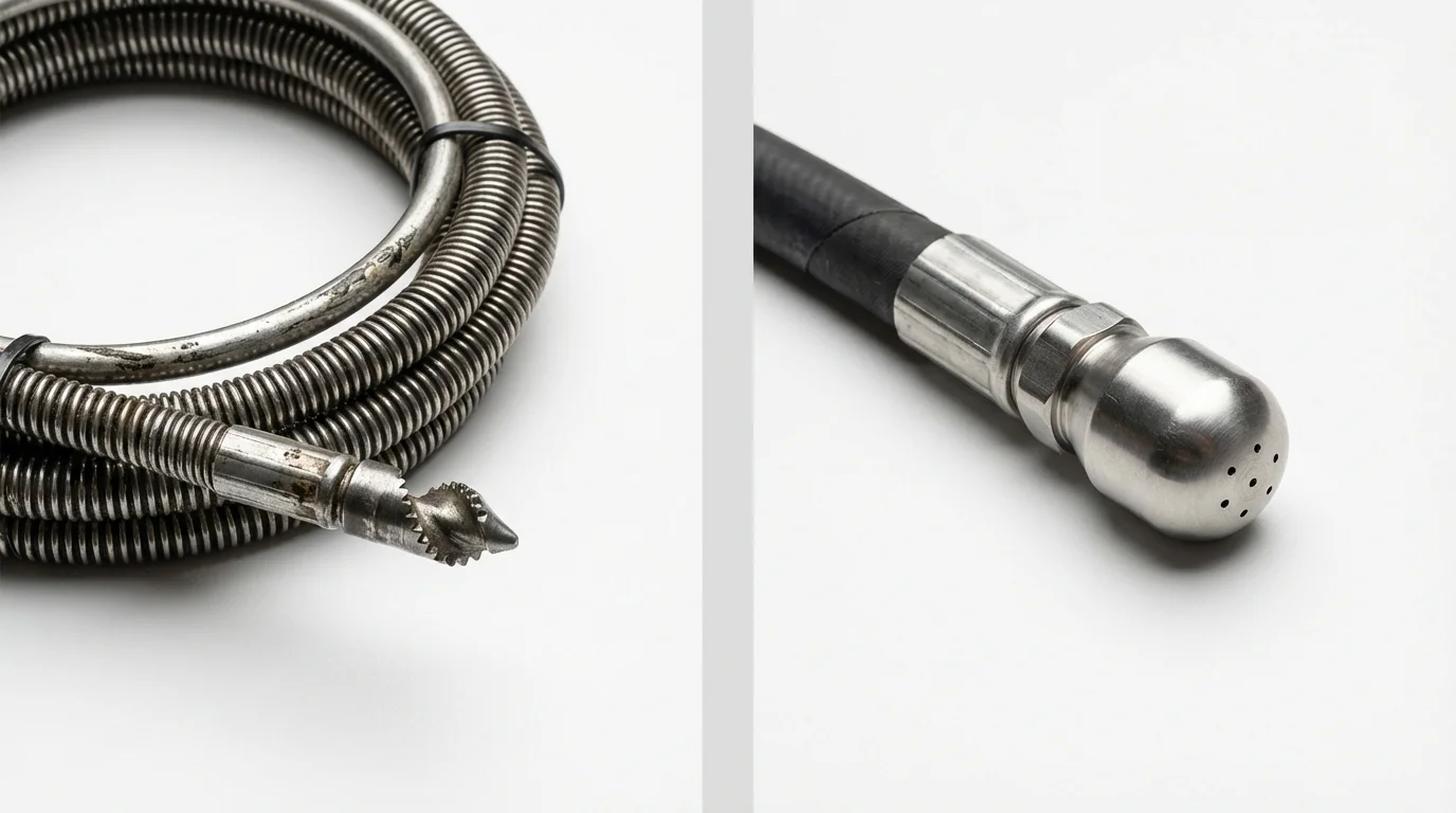 Drain snake cable and hydro jetting nozzle used for drain cleaning in McAlester, OK