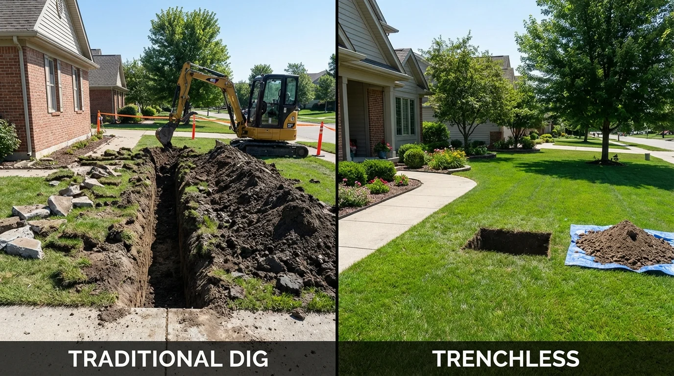 Trenchless sewer repair with minimal yard damage versus traditional excavation in McAlester, OK